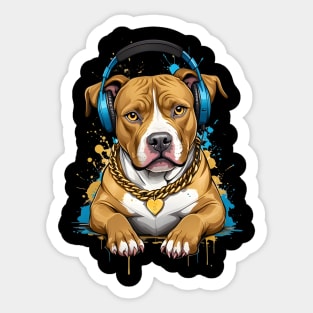 Funny Pitbull With Headphones Color Splash Design Sticker